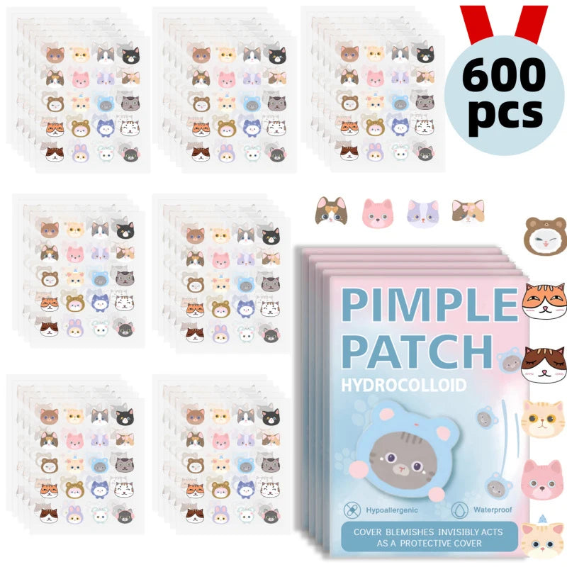 HUA HUA 600pcs Cartoon Animal Shaped Acne Patches Skincare Stickers Makeup Tools