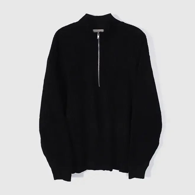 American Fashion Brand Design Korean Style Stand Collar Half Zipper Sweater Men's Temperament Versatile Knitted Sweater