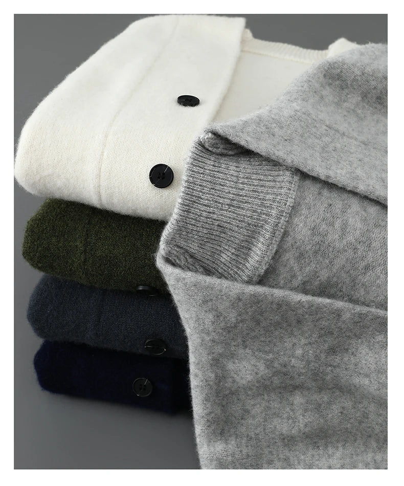 2025 Autumn Winter New Thick Cardigan 100% Pure Wool Men's Versatile Jacket V-Neck Loose Casual Highend Knitted Cashmere Sweater