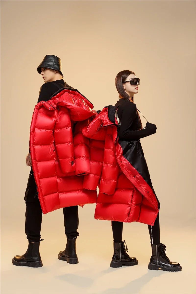 Winter 90%  White Goose Down Thick （Winter) Warm X-Long Men's Jackets 2025 New Arrivals Men Hooded Korean Down Parkas Coat