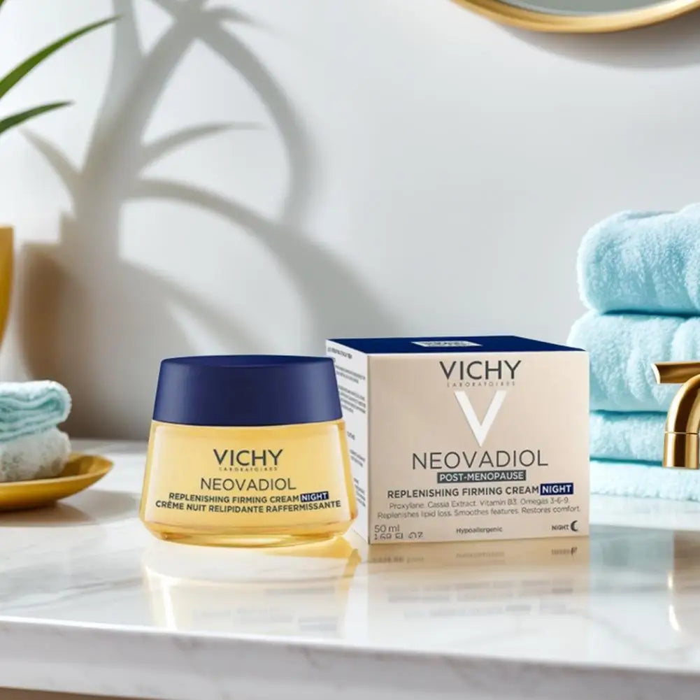 Vichy Collagen Night Cream  Day Cream Dryness Relief Brighten Skin Tone Moisturizes Fades Dark Spots Wrinkles Improves Skin Car