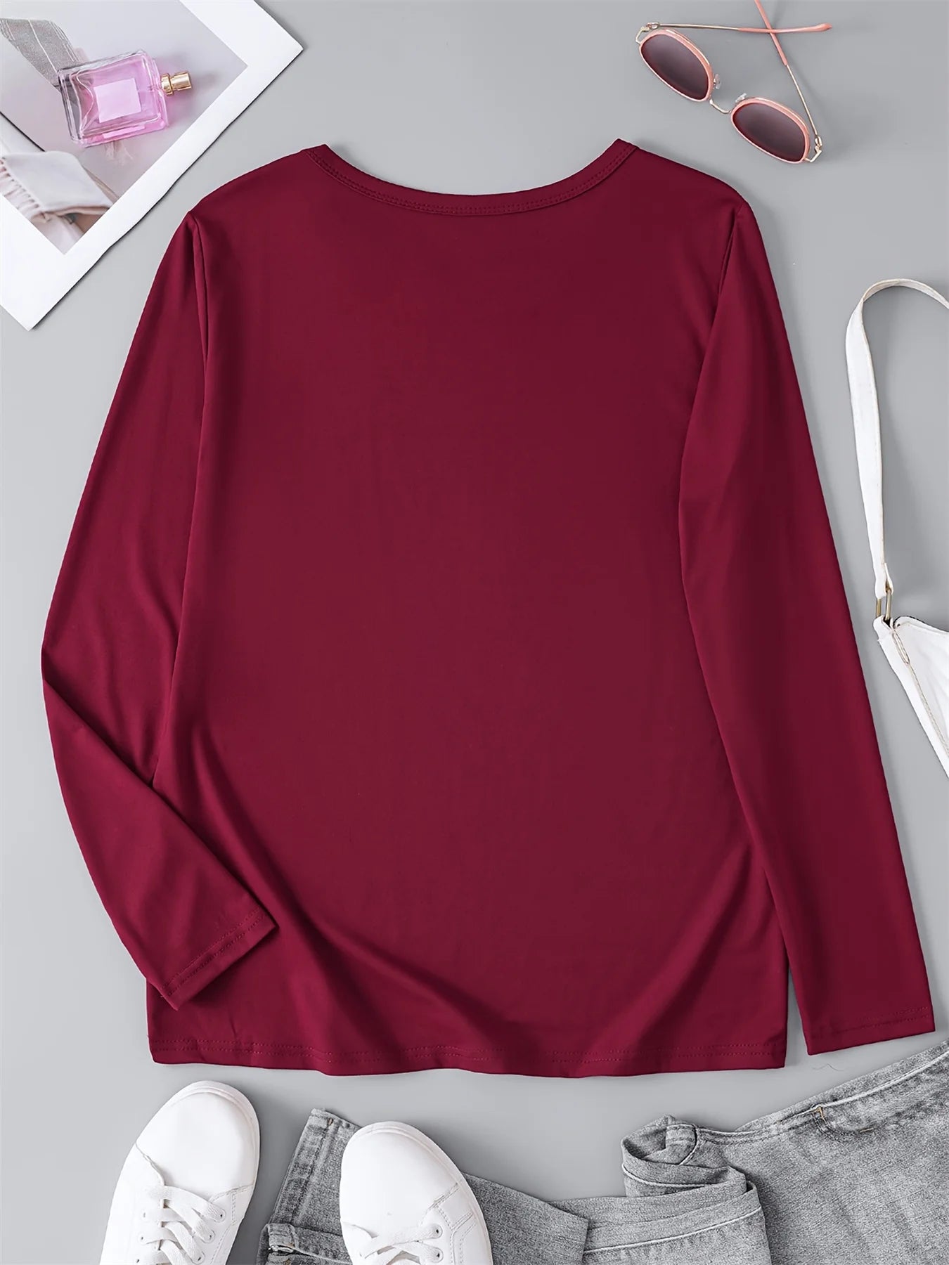 100% pure cotton women's spring and autumn comfortable casual long sleeved Houston letter graphic printed round neck T-shirt