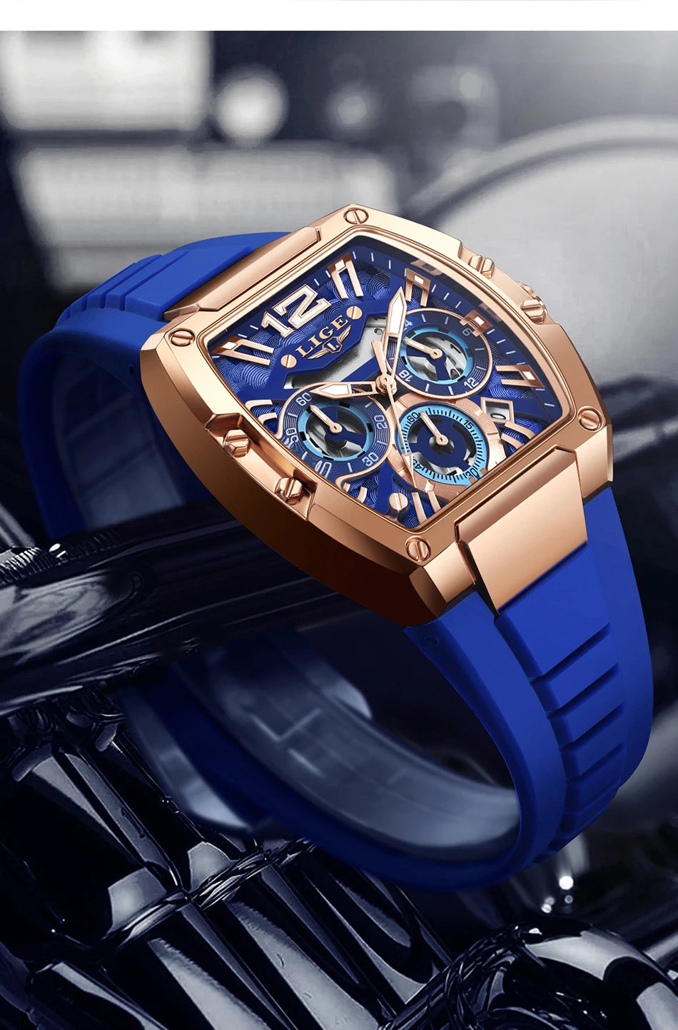 LIGE Original Brand Fashion Mens Watches Sport Military Chronograph Calendar Silicone Strap Quartz Wristwatch Relogio Masculino