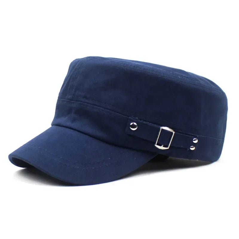 Army Cap Men Women Pure Color Washed Cotton Flat Top Cap Summer Autumn Adjustable Chapeau Visor Hat