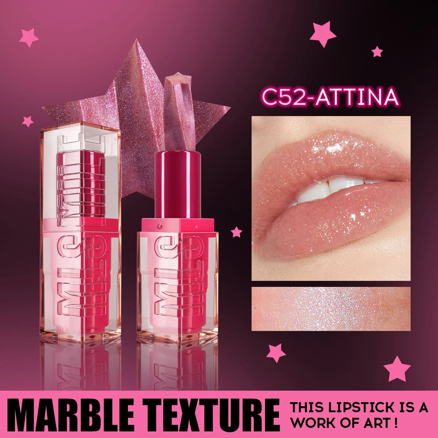 Spiral Star Lipstick Moisturizing Waterproof Matte Glitter Marble Non Stick Long Lasting Lip Gloss Pearlescent Shine