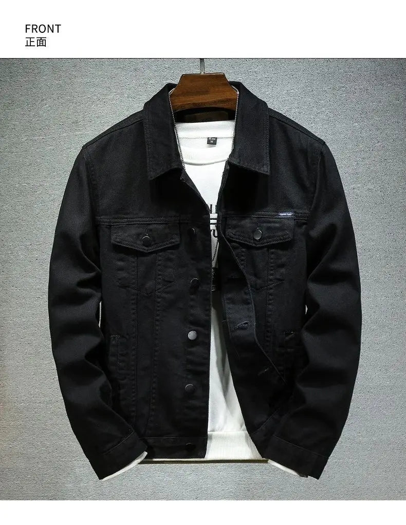 2024 Spring Men Solid Lapel Denim Jackets Fashion Motorcycle Jeans Jackets Hommes Slim Fit Cotton Casual Black White Coats