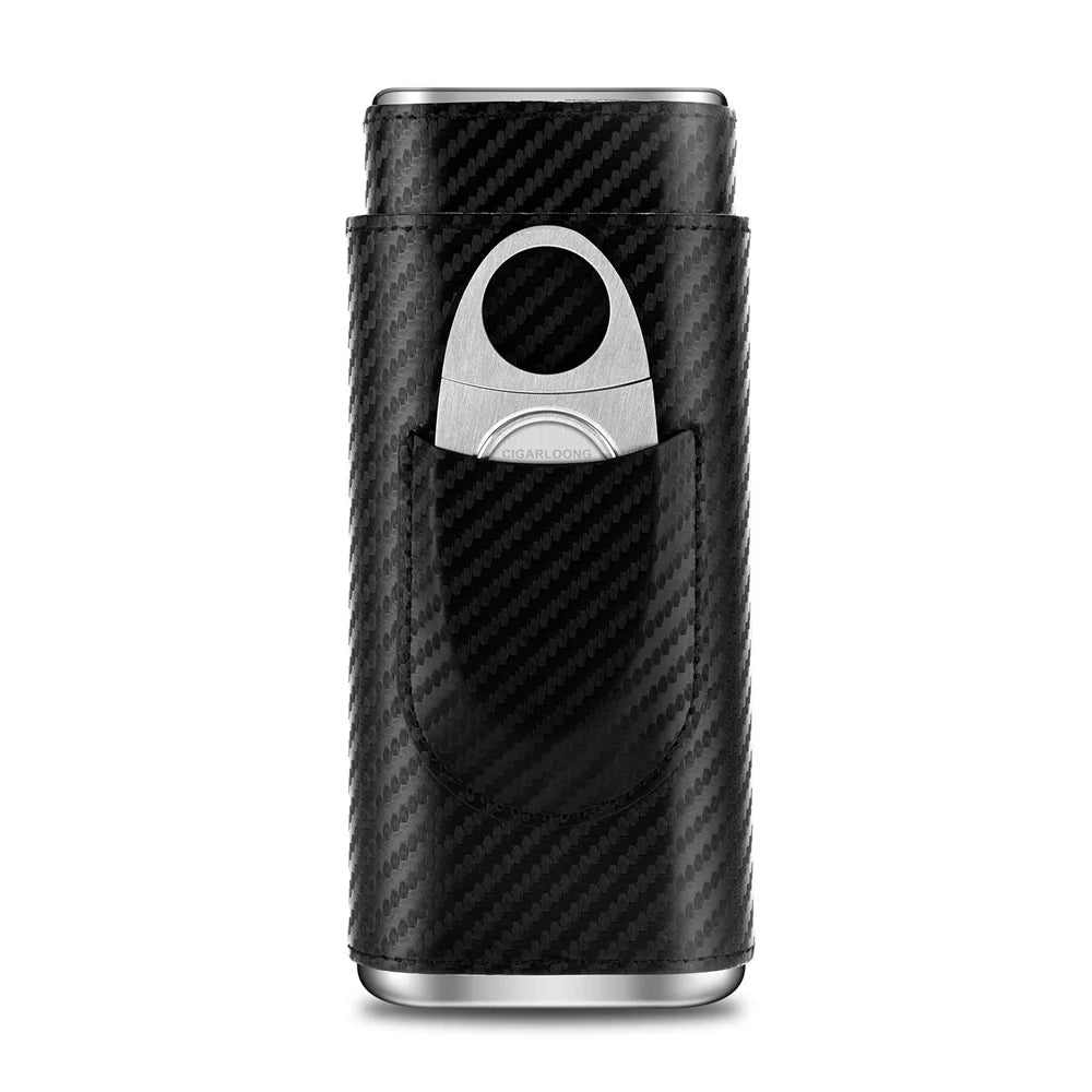 3-pack Cigar Case Luxury Portable Leather Holder Box Storage with Stainless Steel Sharp Cigar Cutter Smoking Accessories CH-24FA