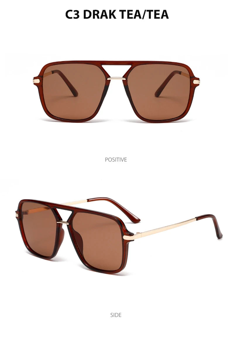 SHAUNA Fashion Double Bridges Square Sunglasses Women Men Retro Gradient Sun Glasses Shades UV400