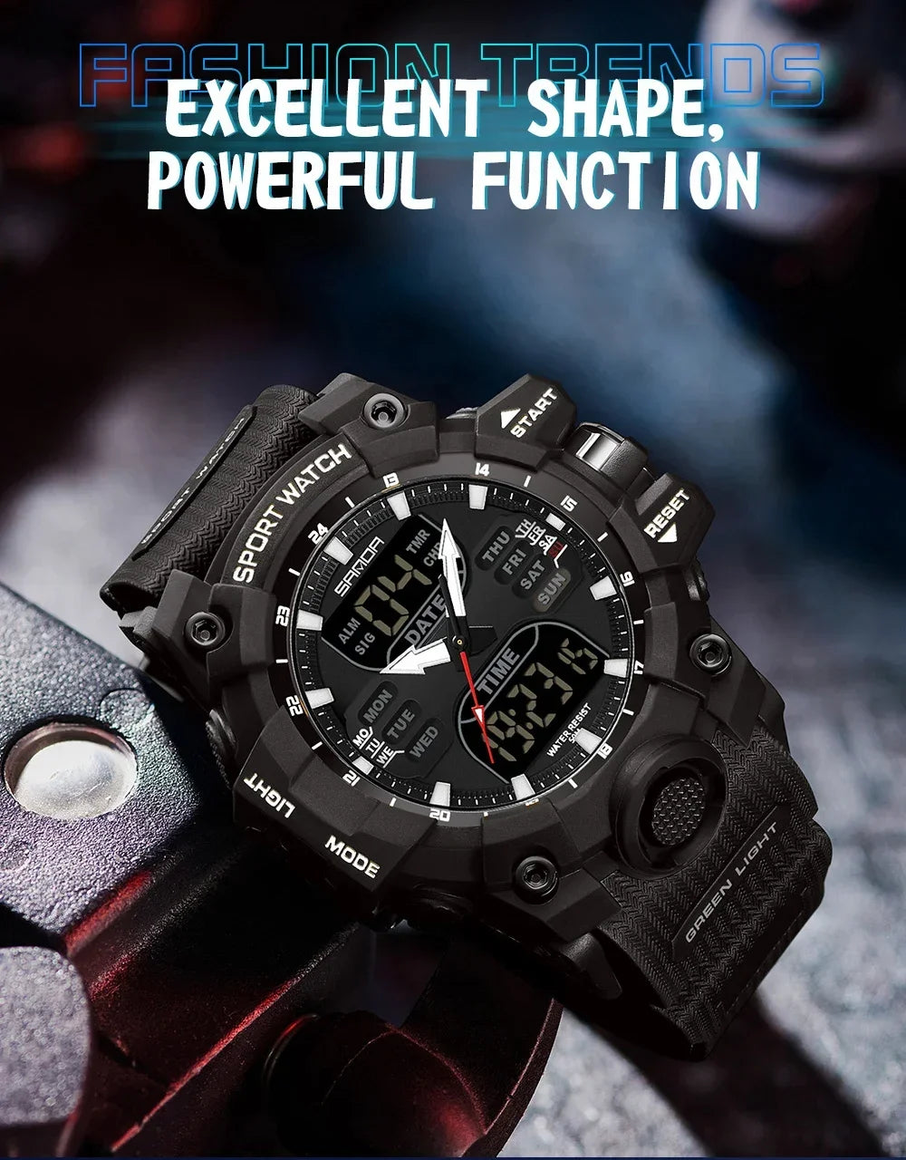 SANDA 6126 Military Man Alarm Stopwatch Quartz Wristwatch Male Digital Clock  Dual Display Men Watches Waterproof Sports Watch