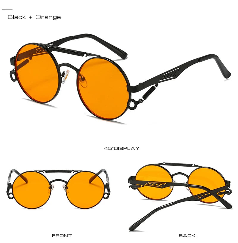SHAUNA Retro Metal Double Bridges Round Sunglasses Women Fashion Gradient Mirror Eyewear Men Trending Punk Spring Sun Glasses