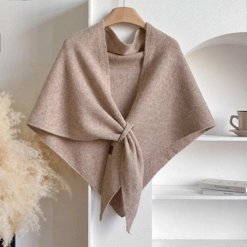 Fashion Solid Color Knitted Shawl Thickened Neck Wrap Triangle Scarf Winter Warm Soft Sweater Shawl Cape