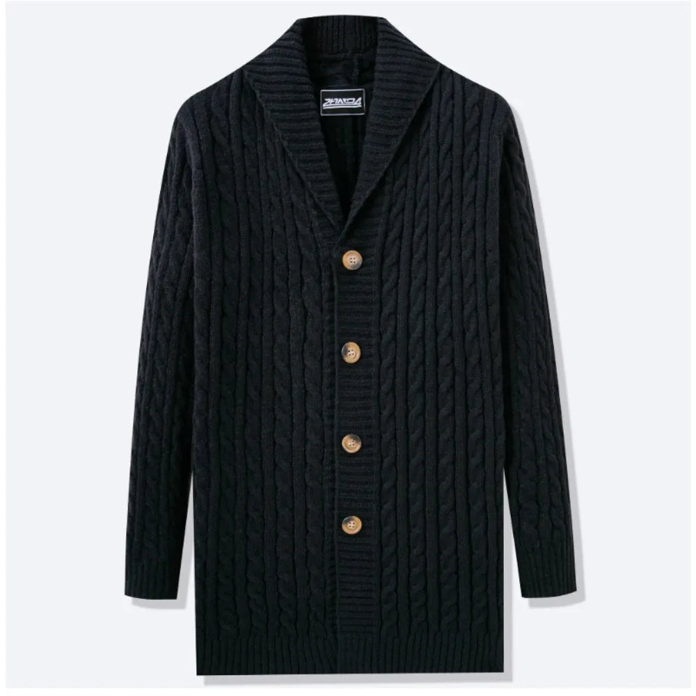 Cardigan Men Stand Collar Sweaters Coat Knitted Full Sleeve Single Breasted Solid Knit Thick Open Stitch Coats Autumn Winter