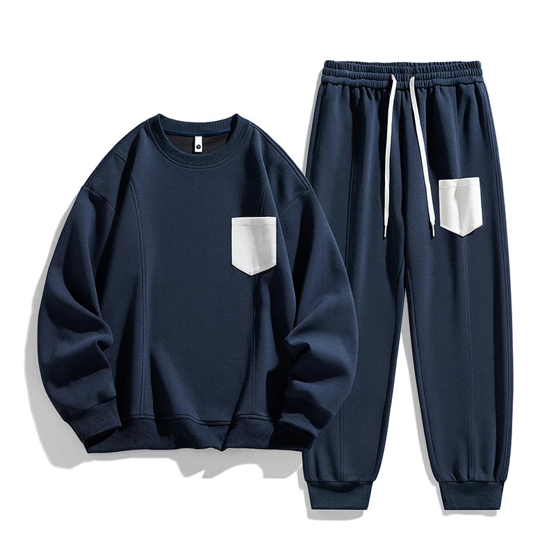 Plus Size Men 8XL Sweatshirts Set Pocket 6XL 7XL Oversized Jogging Streetwear Sport Street Male 2025 Long Sleeve Tops Pants Suit