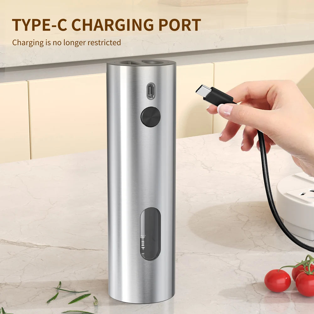 Rechargeable Electric Salt and Pepper Grinder Set Stainless Steel Pepper Mills Adjustable Coarseness Power Grinder Kitchen Tools