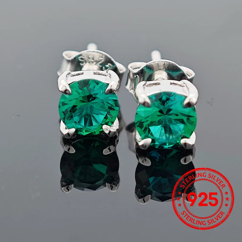 ChuPing Fine Jewelry Lab Grown Emerald Round Shape S925 Silver Earring for Women Evening Party Valentine's Day Or Birthday Gift