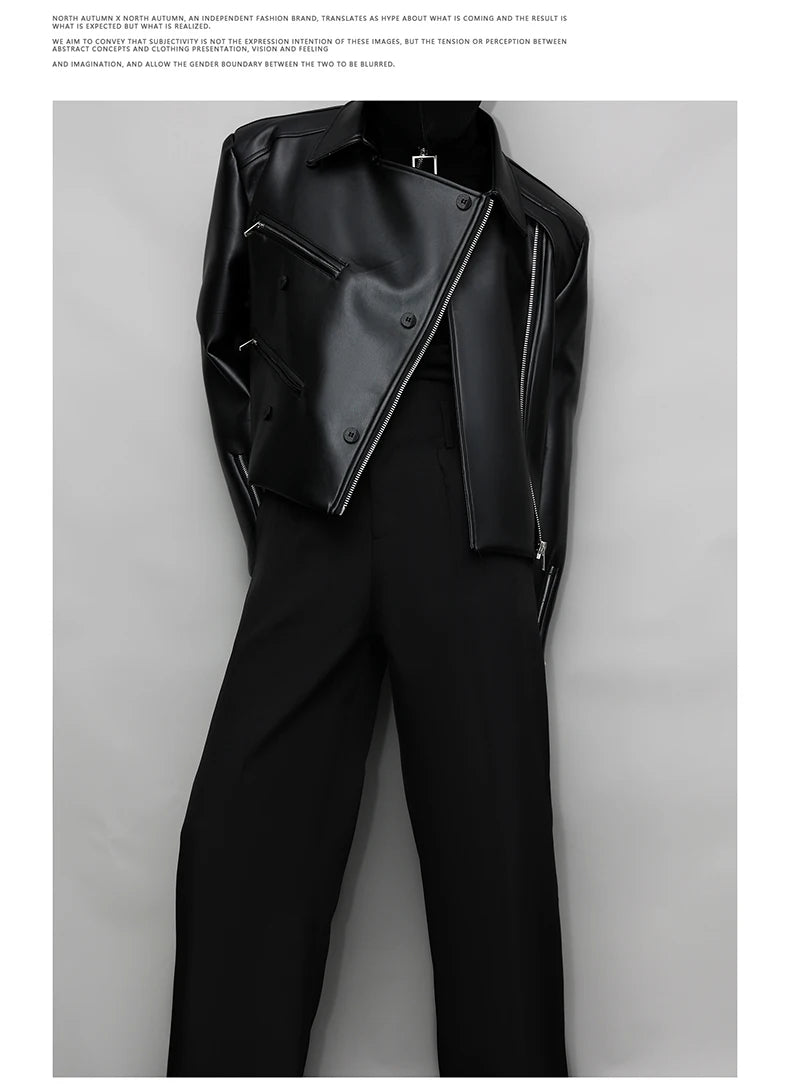 Mauroicardi Spring Autumn Oversized Cool Pu Leather Jacket Men Long Sleeve Stand Collar High Quality Luxury Designer Clothes