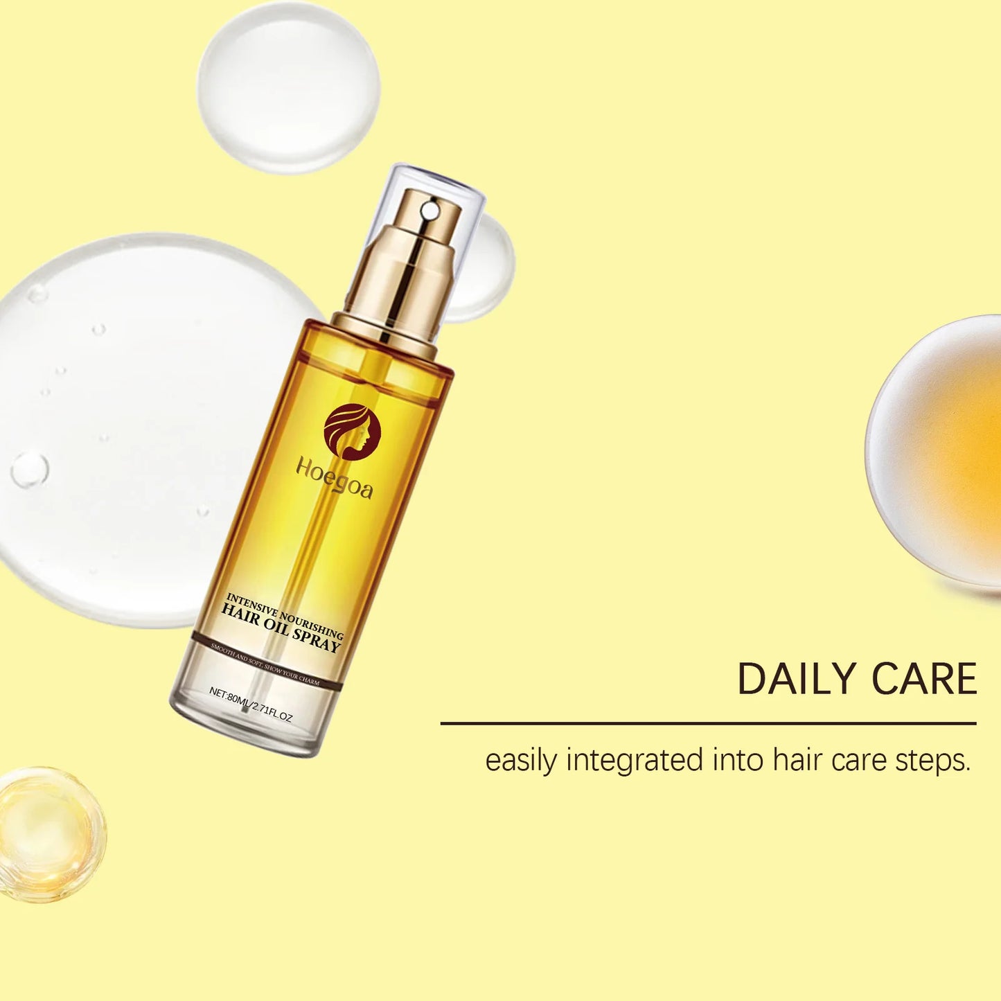 Hoegoa 80ml Nourishing Hair Care Essential Oil spray Soften and Nourish Hair, Moisturize, Improve Dry Scalding Dyeing Care spray