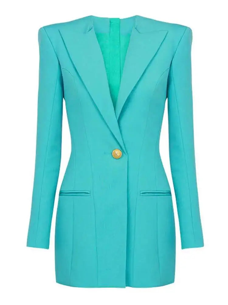 LGRQ 2026 Spring Fashion Women Clothes Notched Collar Full Sleeves Metal Single Button Slim High Waist Blazer Office Lady