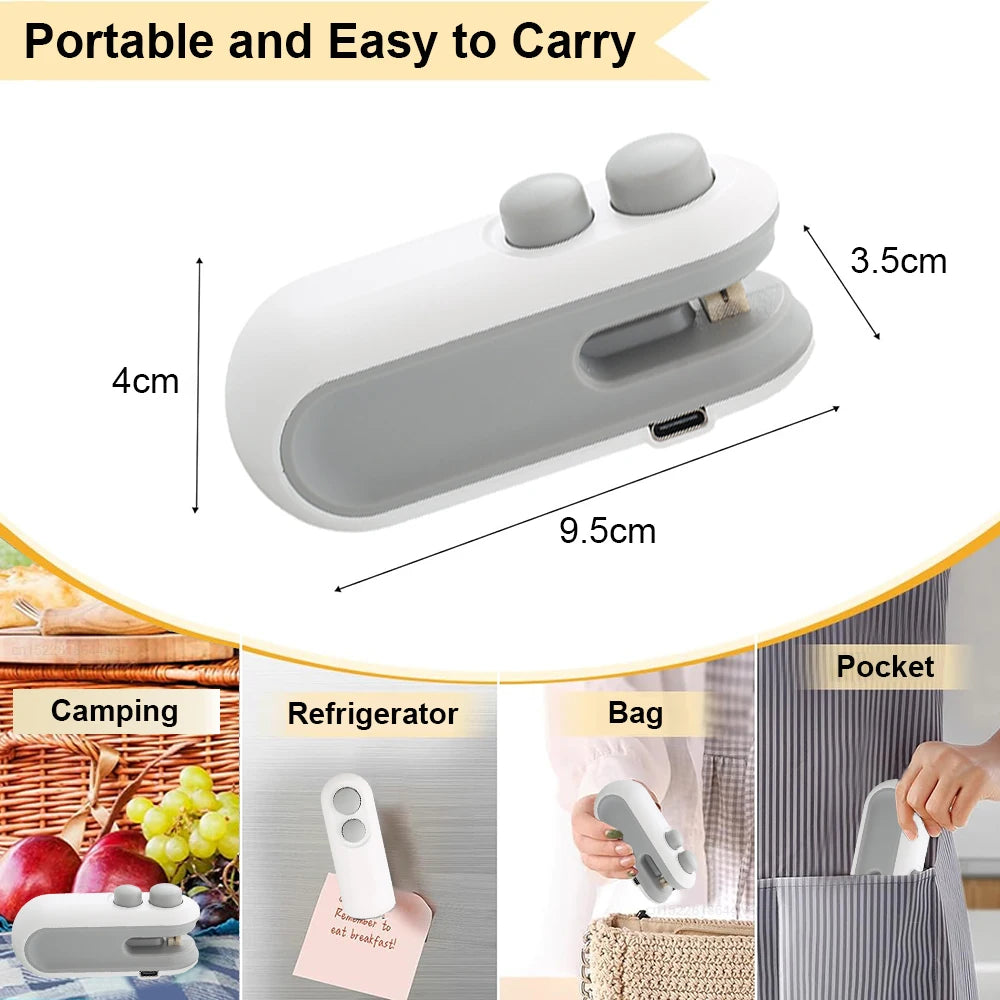 Mini Bag Sealer Portable Handheld Heat Vacuum Sealer Rechargeable 2 in 1 Sealer and Cutter Plastic Bags Snacks Food Storage