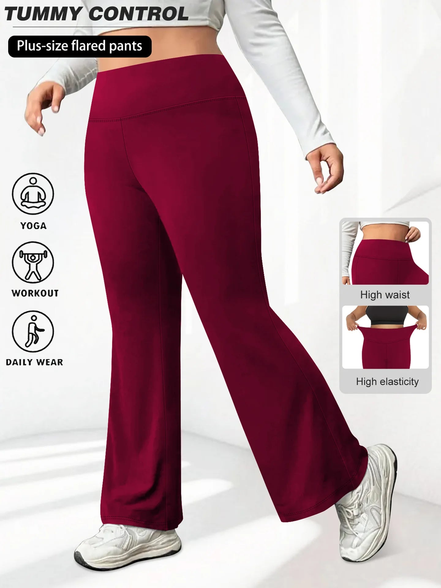 Plus Size Flared Yoga Pants High Waist Tummy Control Wide Leg Elastic Spring Autumn Slim Fitness Leggings