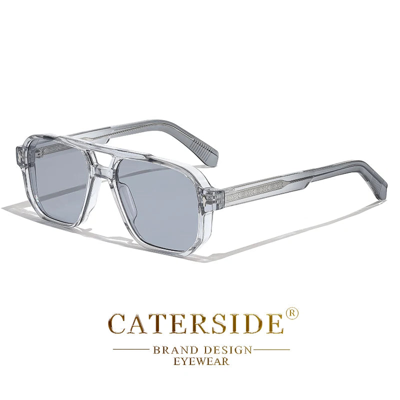 CATERSIDE Retro Punk Sunglasses Men Vintage Flat Top Double Bridges High Quality Sun Glasses Women Travel Party Festival Eyewear