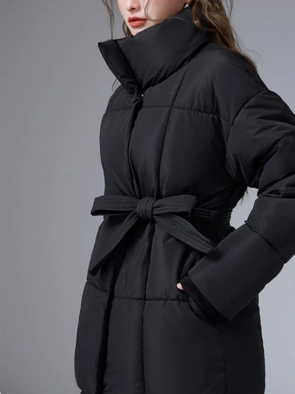 Women Winter New Cotton-padded Clothes Stand-up Collar Belt Thin Loose Versatile Jacket Fashion Version Cotton-padded Clothes
