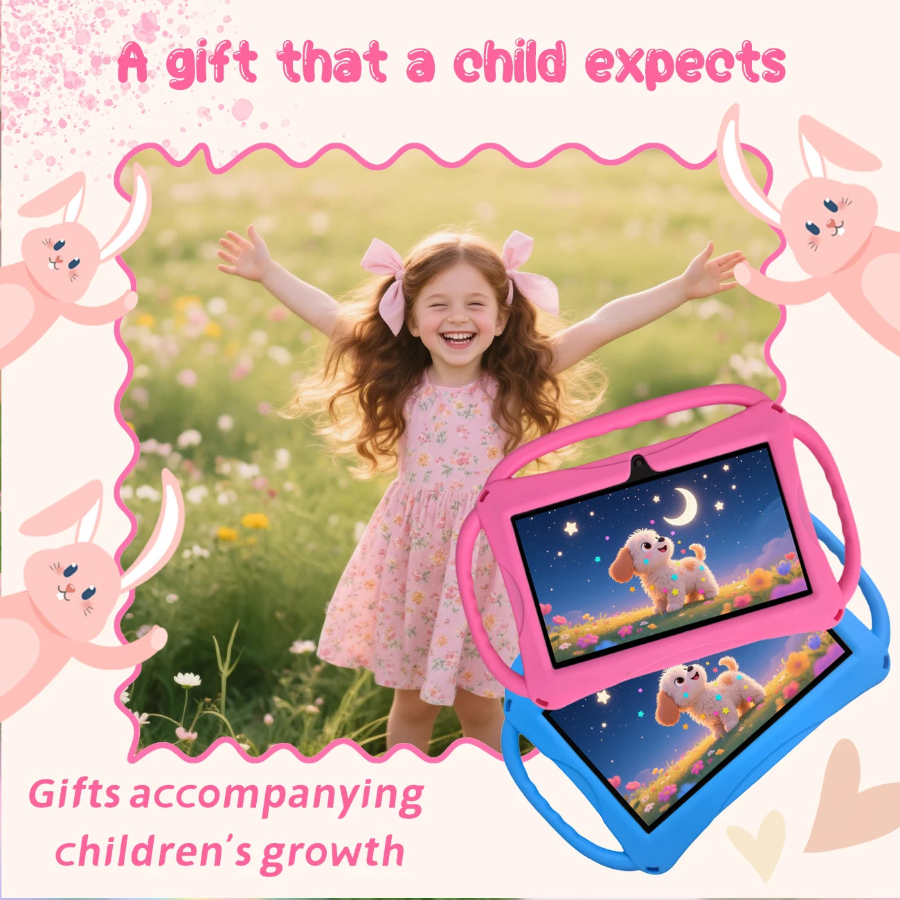 Kids Tablet 7 inch, Children Tablet with Parent Control,dual cameras, children's gifts for Christmas and birthday.Pink/Blue
