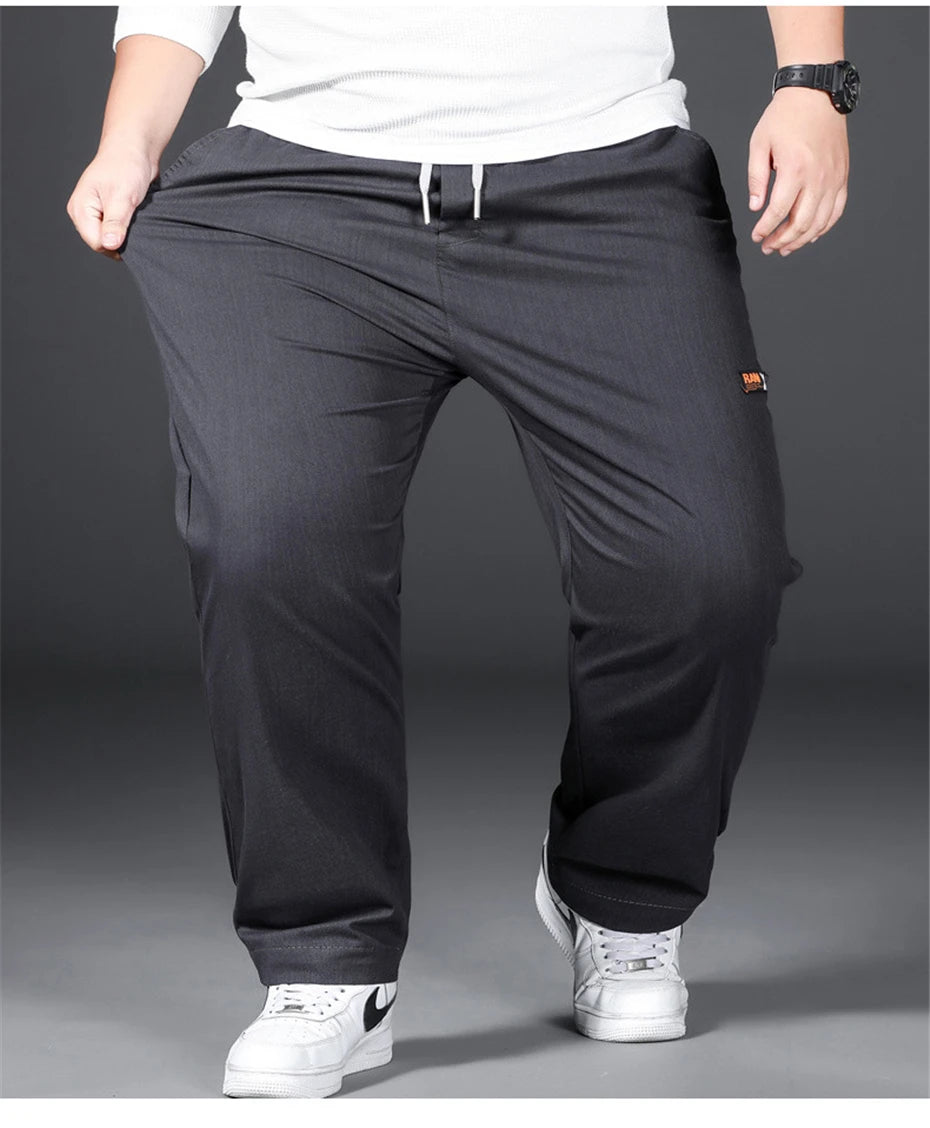 Plus Size 12XL Pants Men Casual Trousers Elastic Waist Straight Pants Male Fashion Grey Black Pants Big Size 10XL 12XL