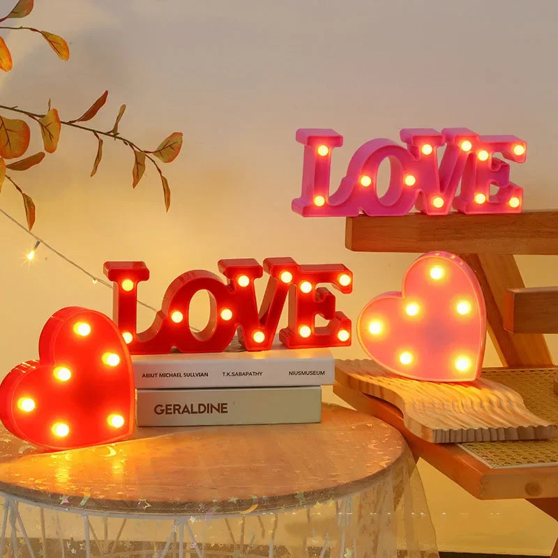 Romantic Valentine's Proposal 3D LOVE LED Letter Sign Night Light Heart Marquee Table Lamp Lanterns Lamp for Christmas Wedding