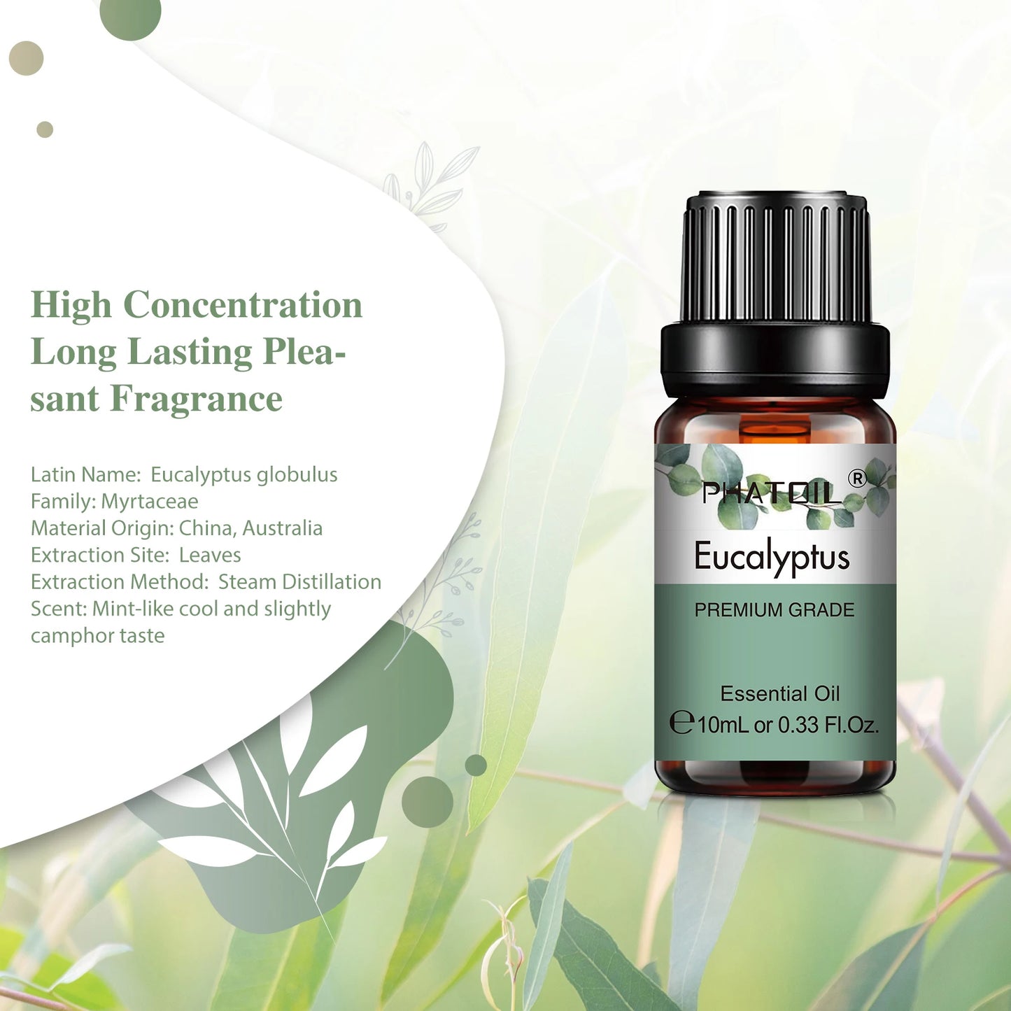 PHATOIL 6pcs Essential Oil Set 10ml Pure Natural Lavender Eucalyptus Peppermint Tea Tree Orange Lemongrass for Diffuser Candles