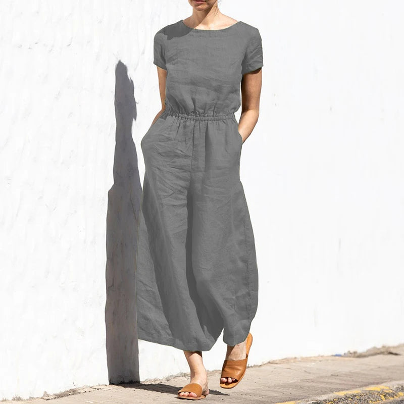 New Summer plus Size  Color High Waist Svel Long Pants Women's Faion Casual Loose Sle One-Piece Suit