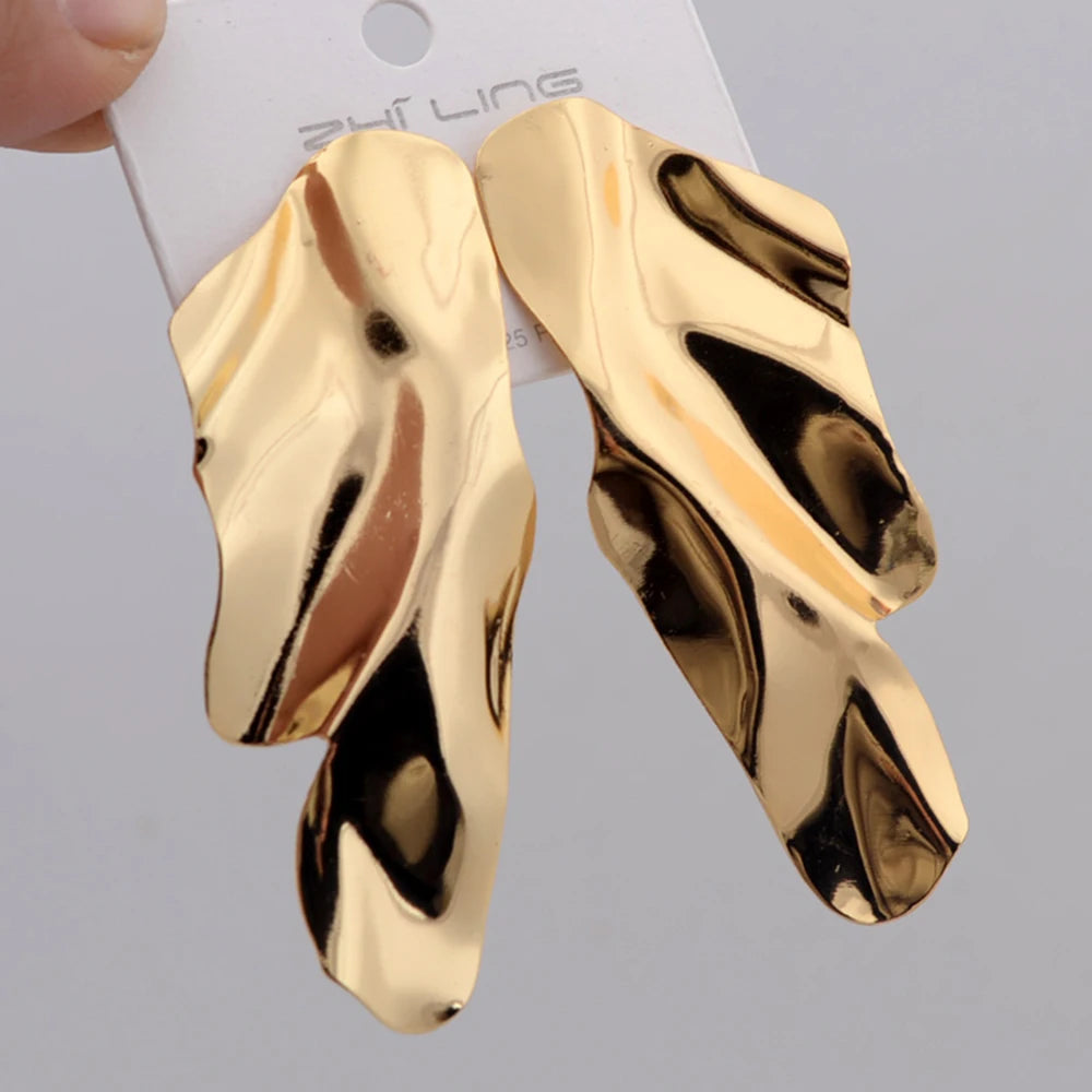 European Exaggerate Metal Statement Earrings for Women Vintage Fashion Round Star Leaf Irregular Geometry Long Earrings Jewelry