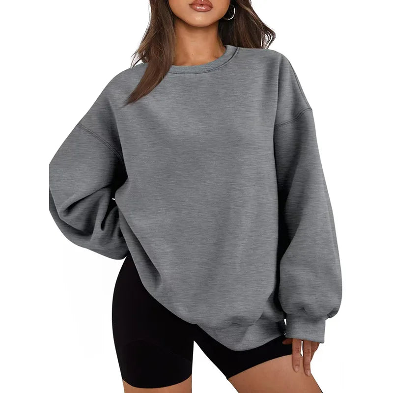 Plus Size Solid Color Sweatshirt, Casual Long Sleeve Crew Neck Pullover Sweatshirt, Women's Plus Size Clothing