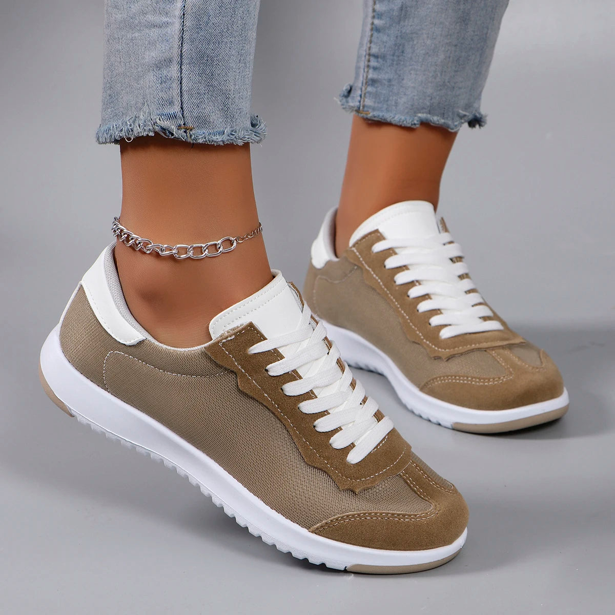 Spring new women's sports shoes, fashionable, breathable, lightweight, non-slip, wear-resistant, casual sports shoes, flat shoes