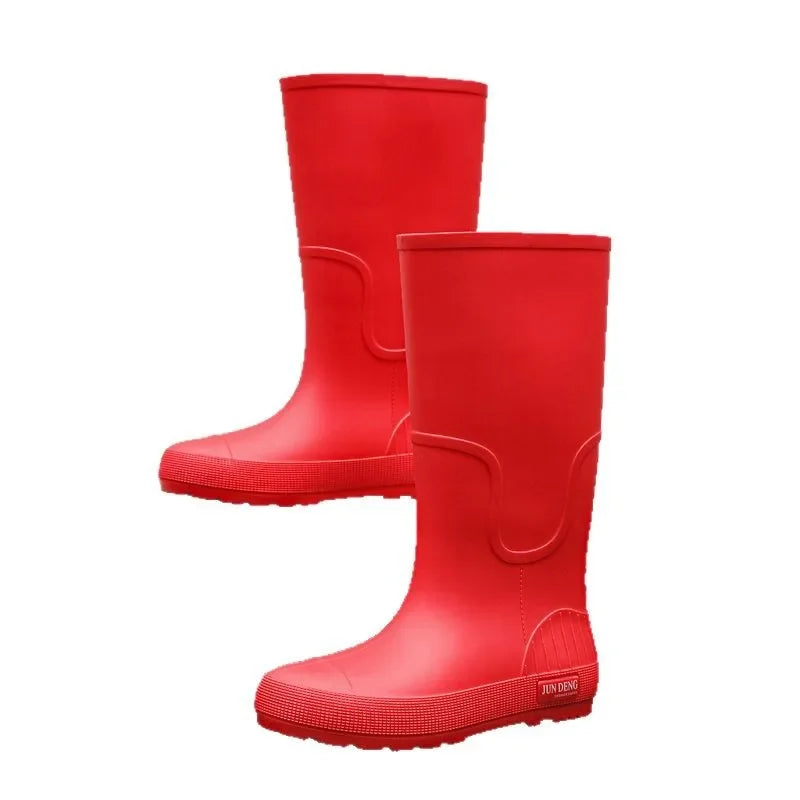 Women's High-Top Rain Boots Spring Autumn Waterproof Slip-Resistant Long Tube Shoes for Outdoor Work PVC Material Knee-High