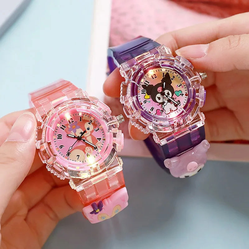 Sanrio luminescence Cinnamoro Kuromi 3D Pattern Child Wrist Watch Cute Watch Cartoon Christmas Watchband Kids Gift