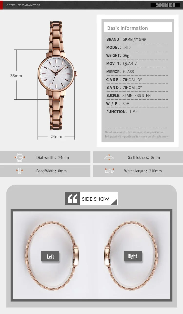 SKMEI 1410 Wrist Waterproof Stainless Steel Women Watches Luxury Montre Femme Quartz Watch Women Fashion Ladies Watches