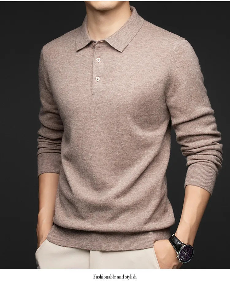 100% Australian Merino Wool Sweater, 360g Thickened Anti-Pilling, Polo Collar Gold Quality Pullover