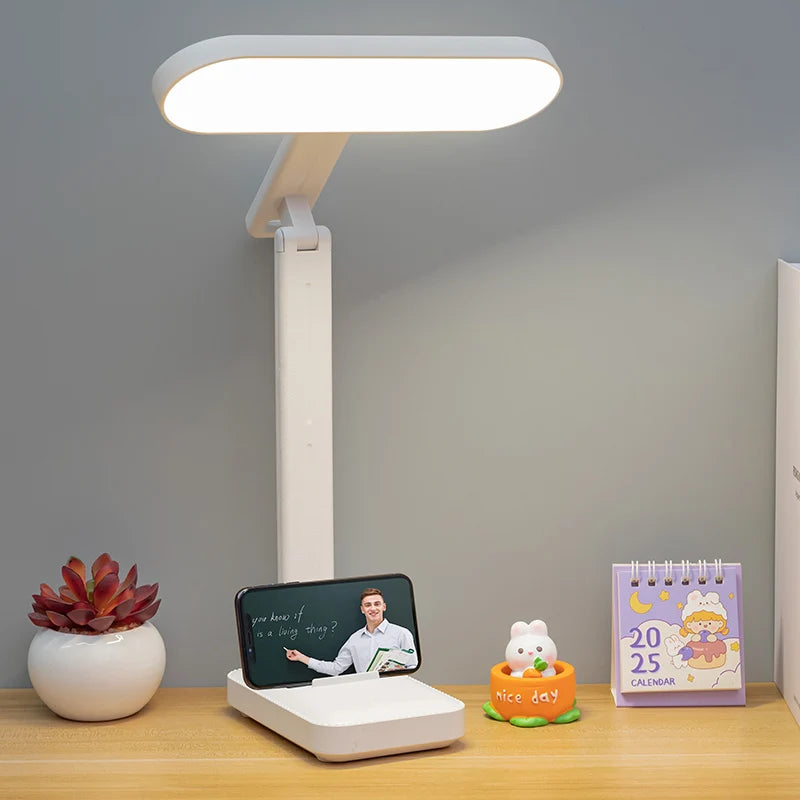 Rechargeable Foldableing Eye Protection Desk Lamp for Study, Special Dormitory Desk Reading Lamp, USB Rechargeable and Plug-In Dual-Use Dimming Home Desk Lamp