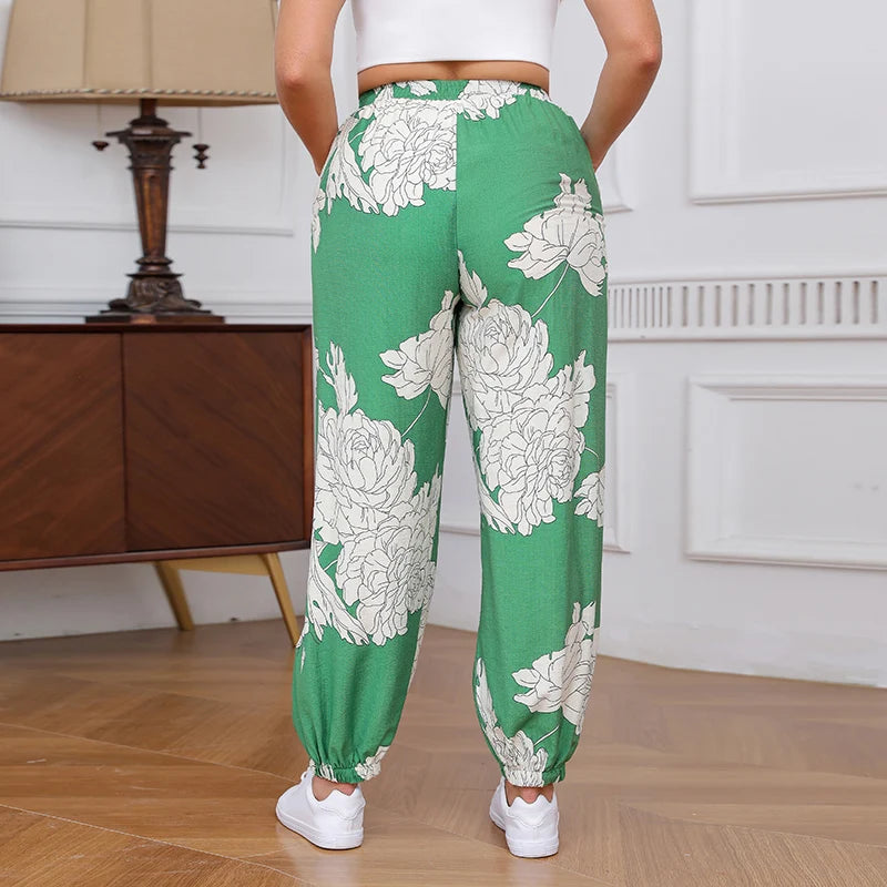 Plus Size Leopard Print Joggers Women High Waist Casual Loose Pants Elastic Waist Trendy Streetwear Trousers