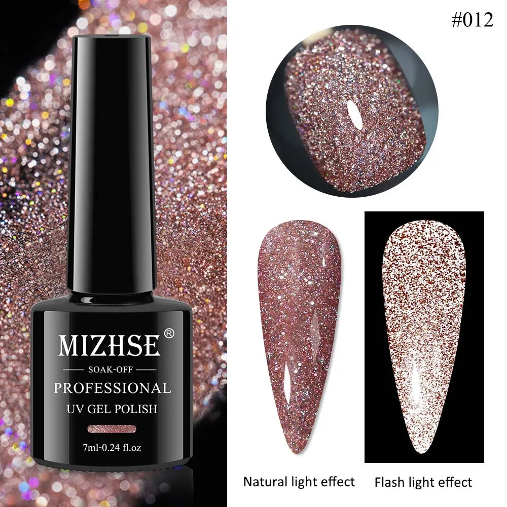 MIZHSE 7ML Reflective Top Coat Gel Nail Polish Shiny Glitter Vernis Semi Permanent Varnish Nail Gel Polish for Manicure Nail Art