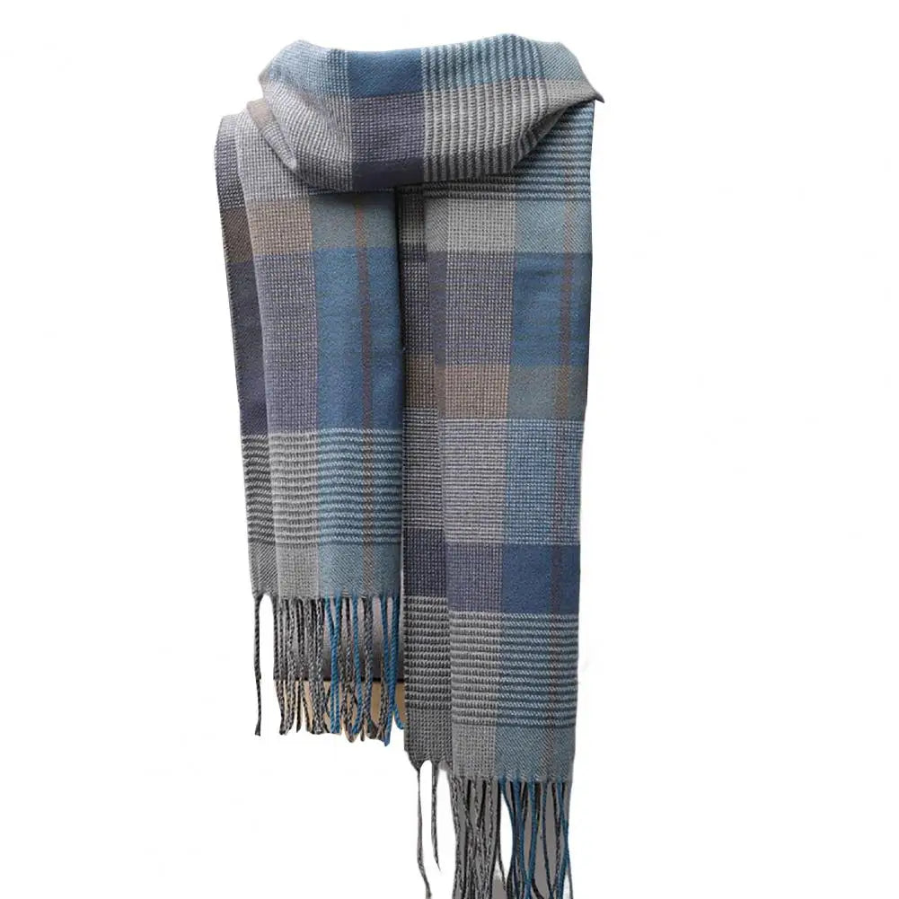Men Women Hiking Scarves British Style Faux Cashmere Winter Scarf Classic Plaid Fringed Tassels Long Scarf For Autumn Winter