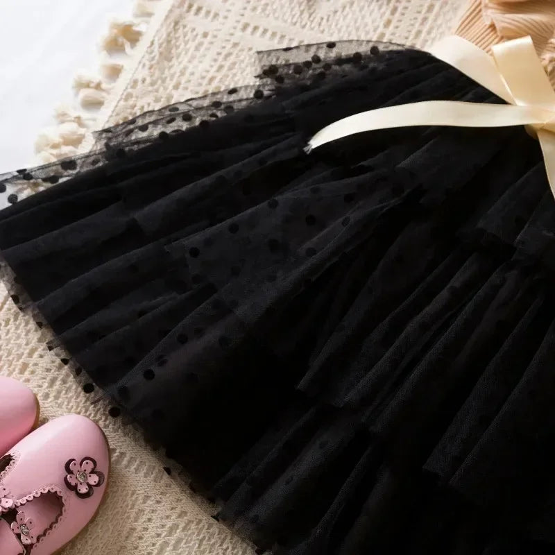 2025 New Kids Dresses for Girls Long Sleeve Fall Dress Polka Dot Birthday Party Costume Autumn Winter Dress Children Clothing