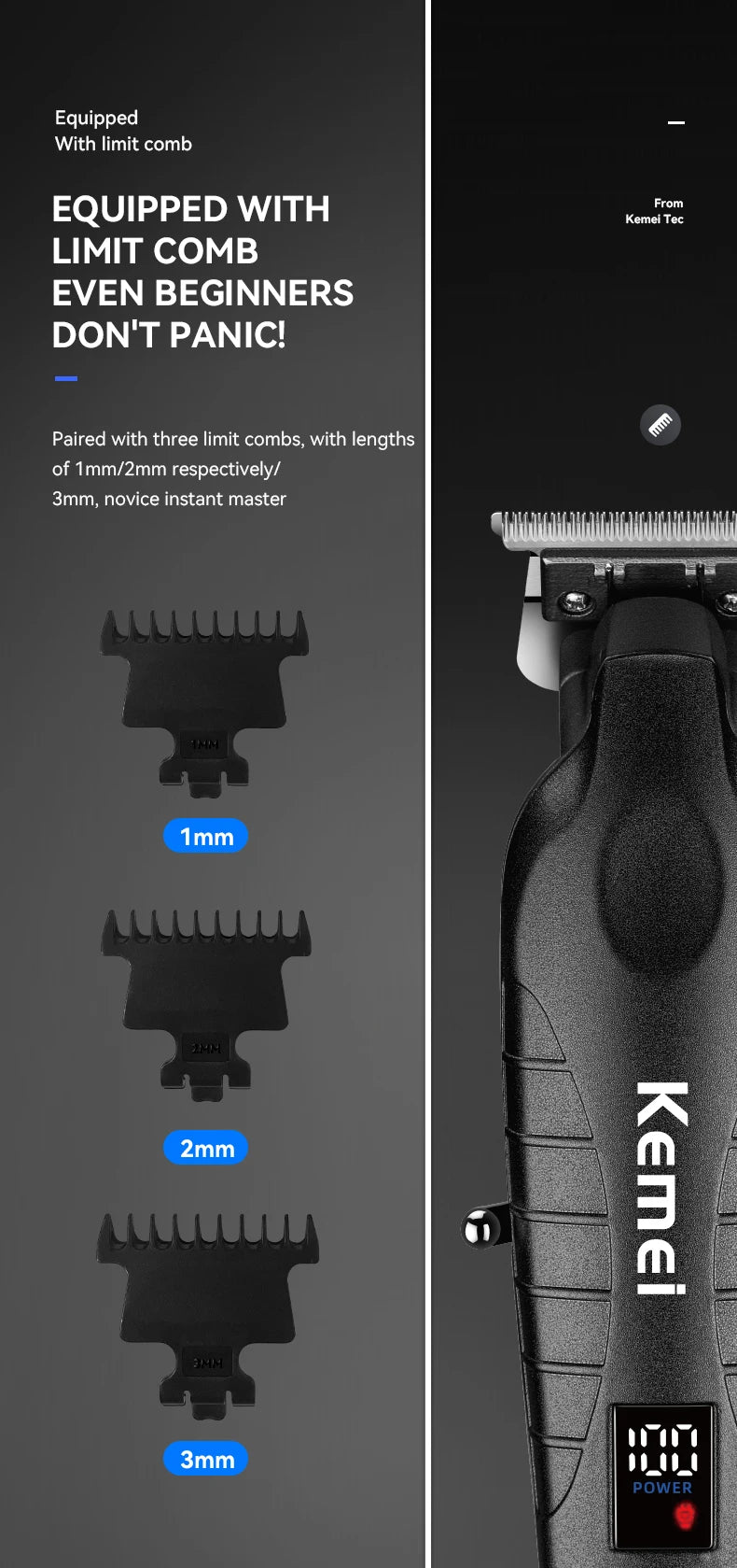 Kemei Km-2293 Barber Cordless Hair Trimmer 0mm Zero Gapped Carving Hair Clipper Professional Electric Finish Cutting Machine