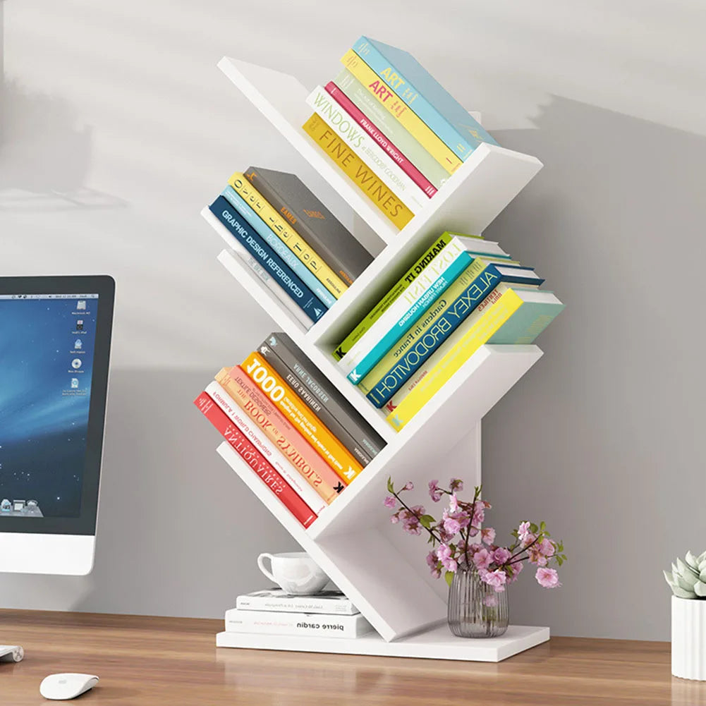 【Breeins】Rustic Standing Tree Bookshelf Wood Display Rack For Home Office Decoration Storage Organizer Shelf Bookcase