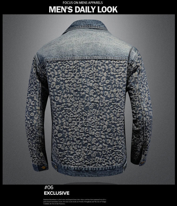 High Quality Jacquard Spliced Denim Jacket for Men Casual Business Social Denim Social Streetwear Jacket Outwear Coat 2025