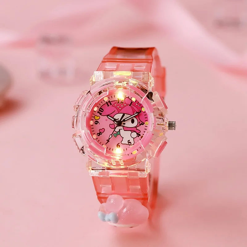 Sanrio luminescence Cinnamoro Kuromi 3D Pattern Child Wrist Watch Cute Watch Cartoon Christmas Watchband Kids Gift