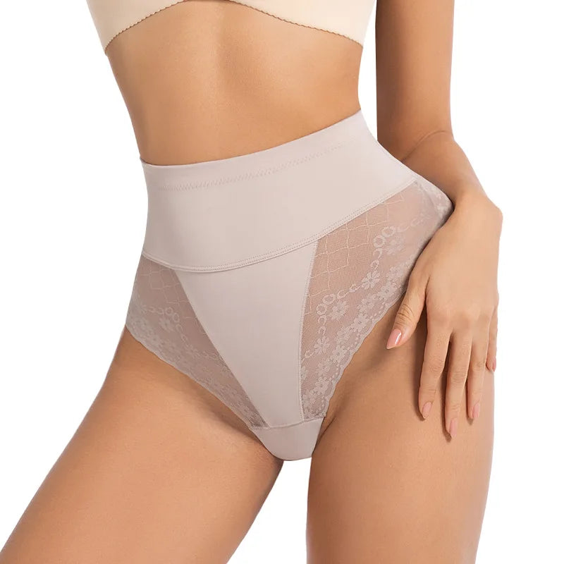 High Waist Tummy Control Women Seamless Panties Sexy Flroal Lace Splicing Thongs Tight Elastic Breathable Soft Lingerie