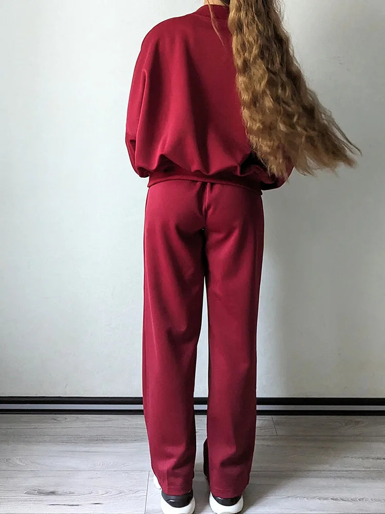 Gray Straight Pants Two Pieces Sets Women Outfit Long Sweatpants Street Wear Zipper Jacket Track Suits Sweatshirt Sets For Women