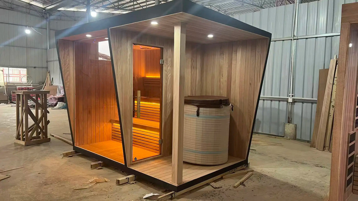 Hot Sale Modern Electric 9kw Outdoor Red Cedar Solid Wood 4 Person Far Infrared Wet Steam Traditional Sauna Room Health Benefits